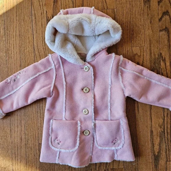Osh Kosh pink faux fur jacket with embroidered flowers toddler girls size 3T - Picture 1 of 7